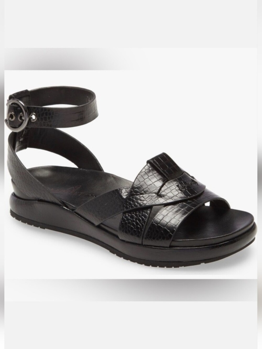 Naked Feet Limon Ankle Strap Sandal Black Leather Size 8.5